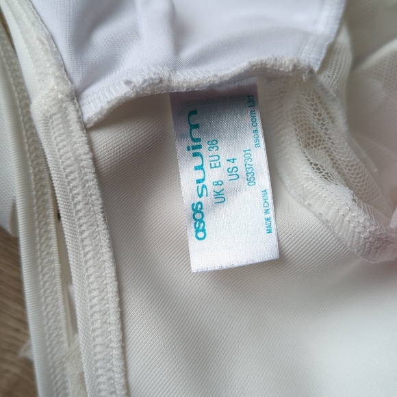 ASOS neoprene frill lattice Bardot dot mesh swimsuit - Picture 10 of 11